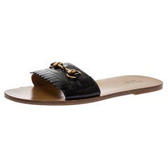 Gucci Black Leather Varadero Horsebit Slide Sandals Size 41.5