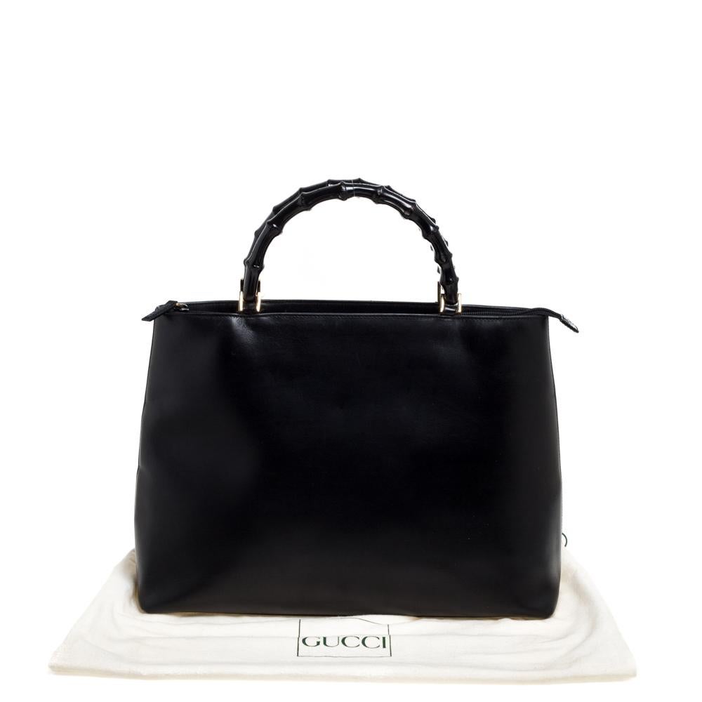 Gucci Black Leather Vintage Bamboo Tote 9