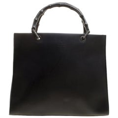 Gucci Black Leather Vintage Bamboo Tote