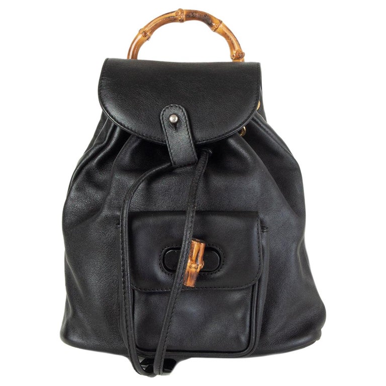 Gucci Vintage Logo Print Leather Backpack Black