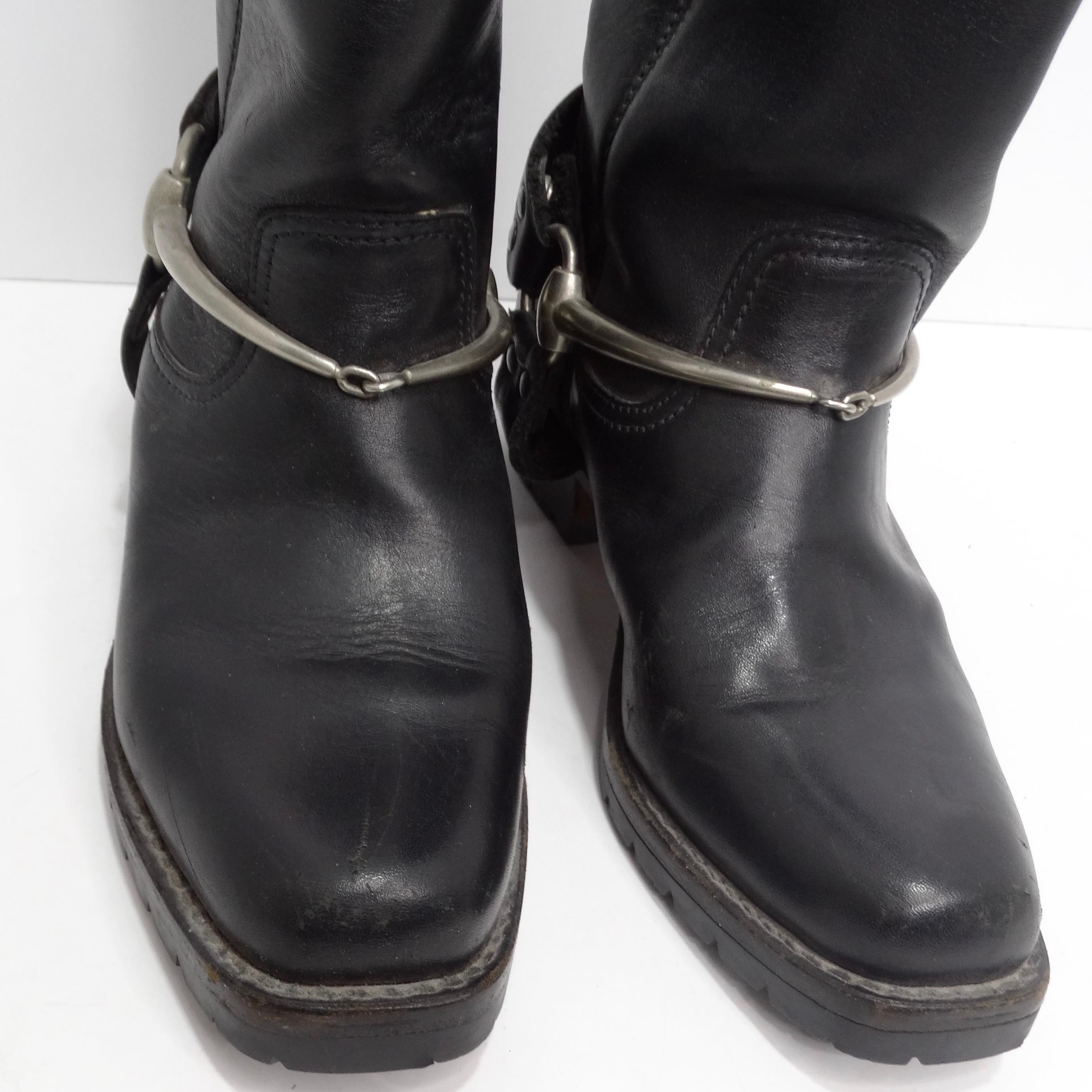 Gucci Black Leather Vintage Motorcycle Boots In Good Condition For Sale In Scottsdale, AZ