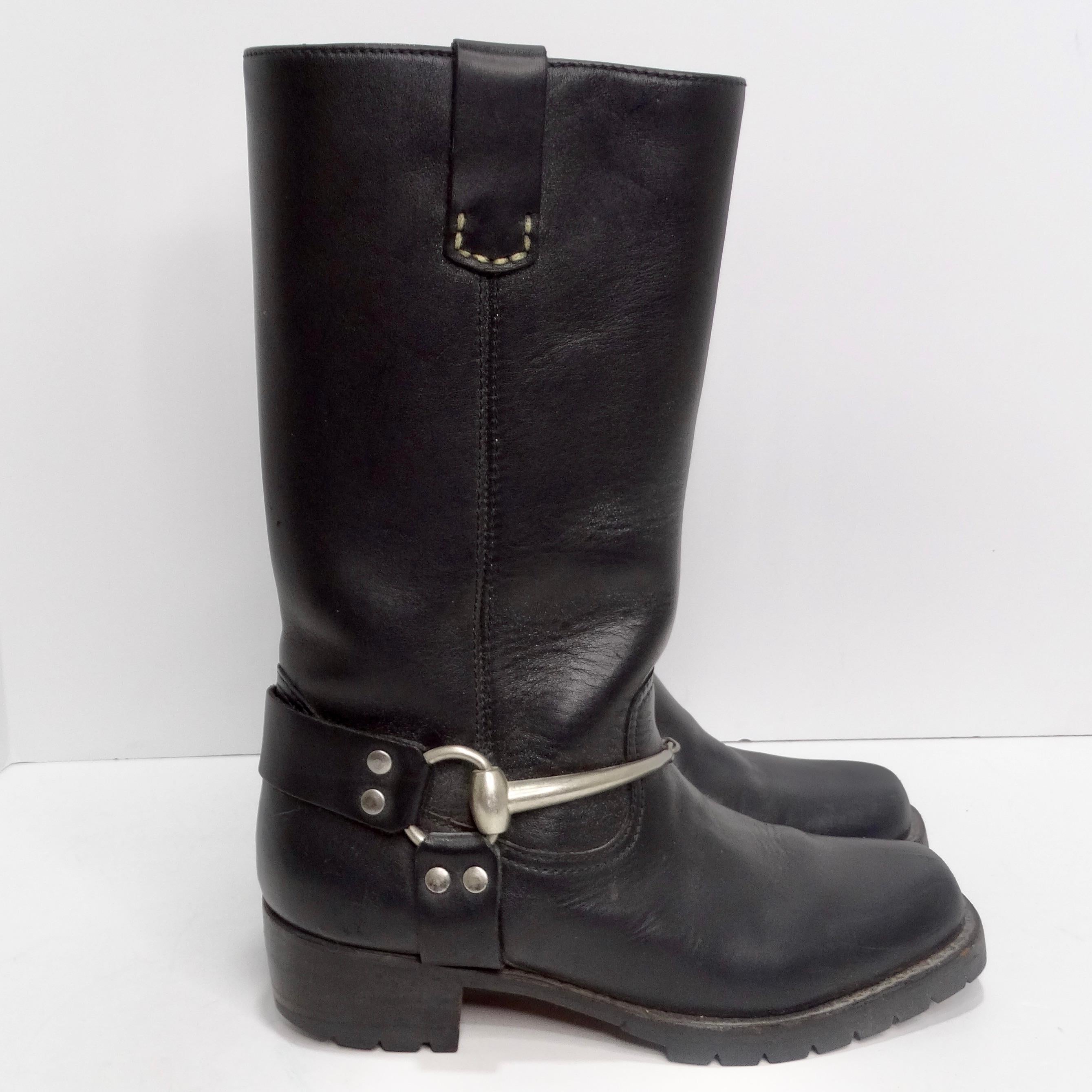 Gucci Black Leather Vintage Motorcycle Boots For Sale 1