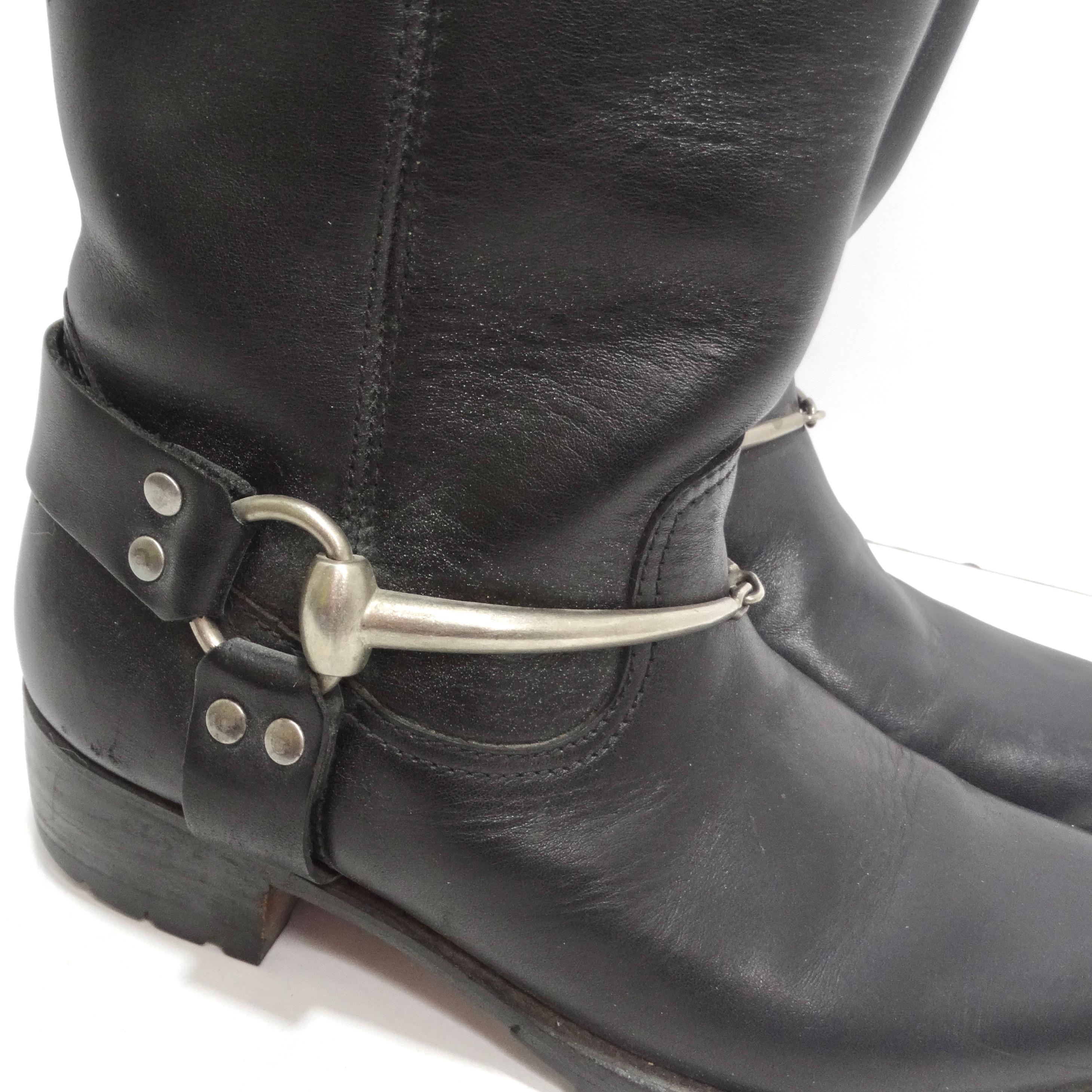 Gucci Black Leather Vintage Motorcycle Boots For Sale 2