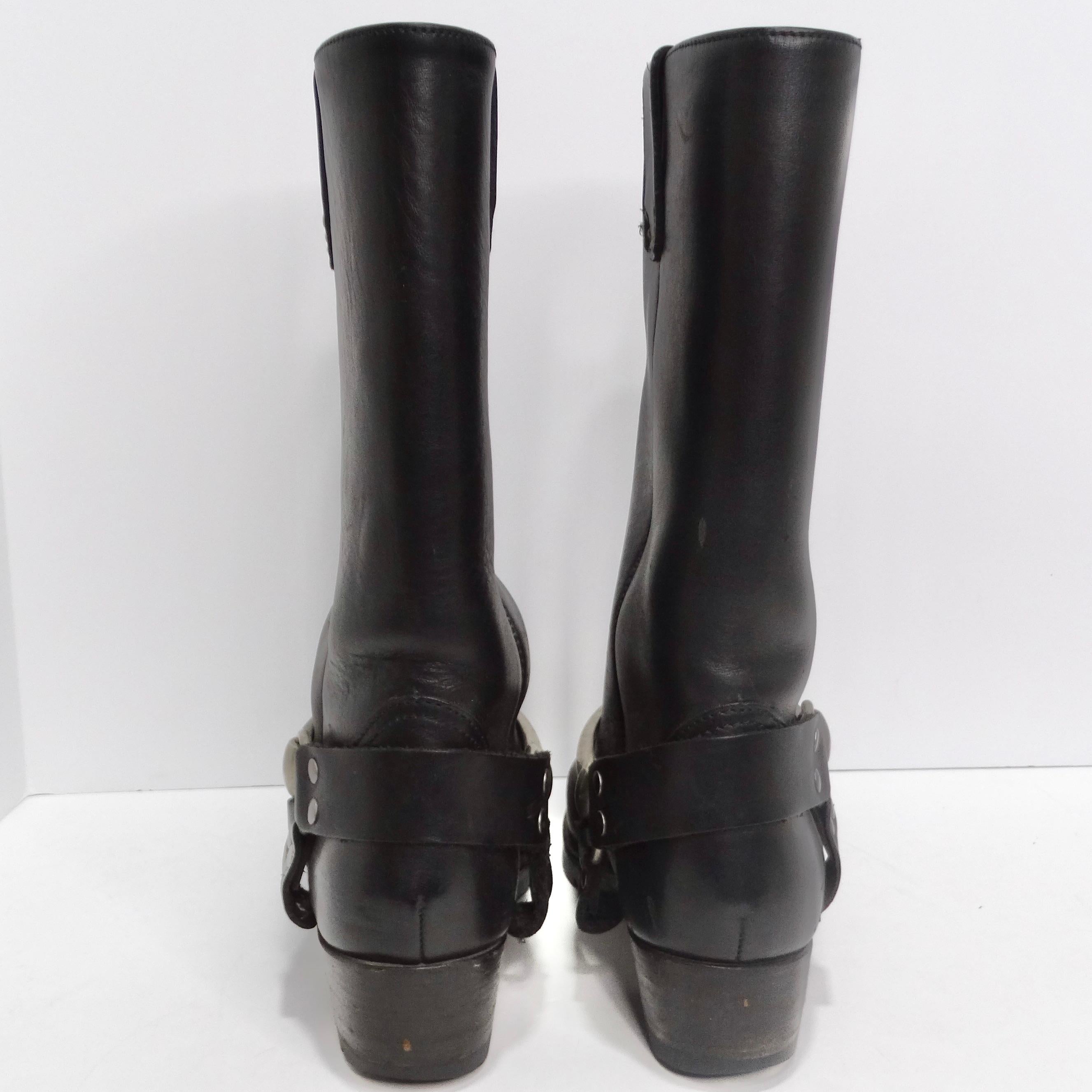 Gucci Black Leather Vintage Motorcycle Boots For Sale 3