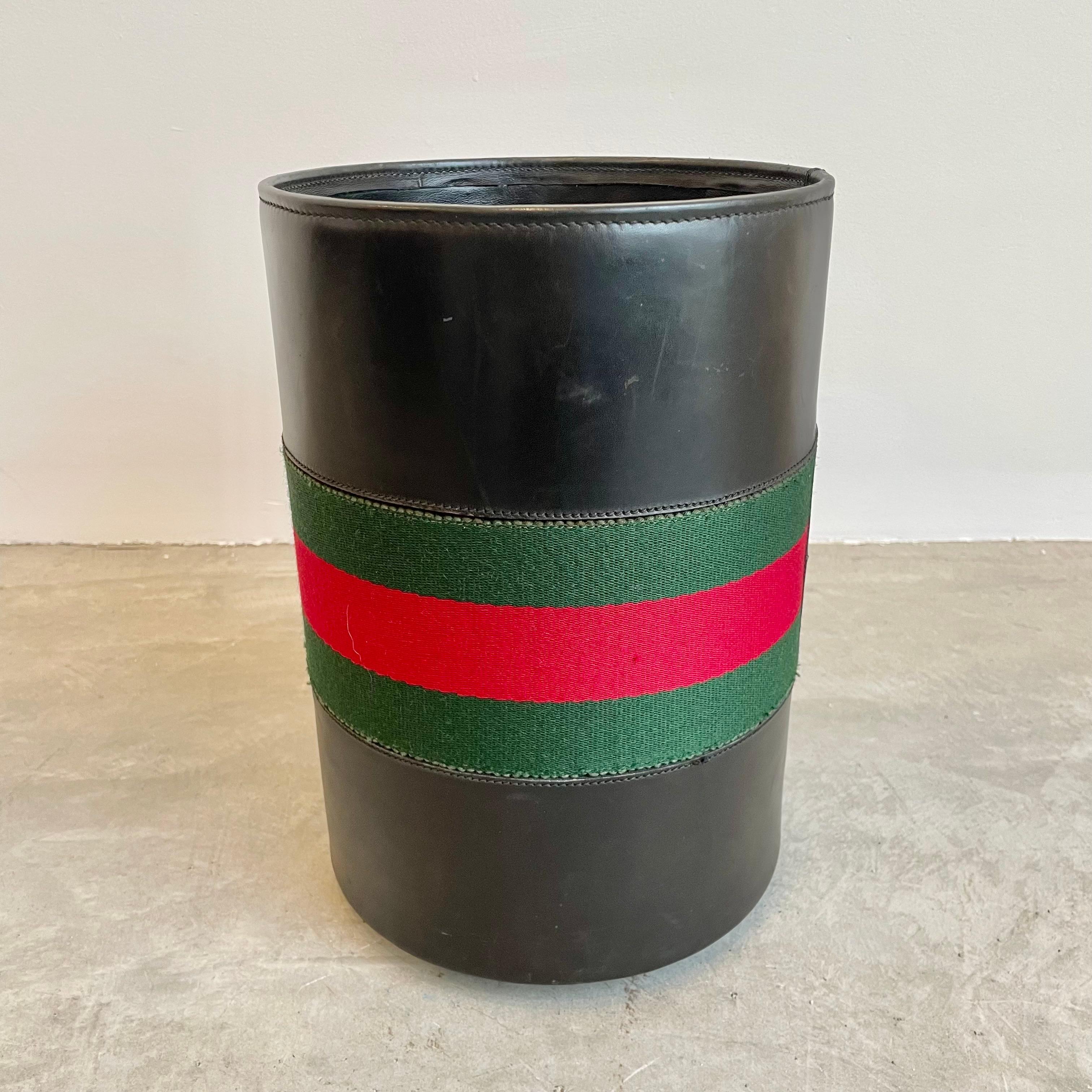 Gucci Black Leather Waste Basket, 1970s Italy 2