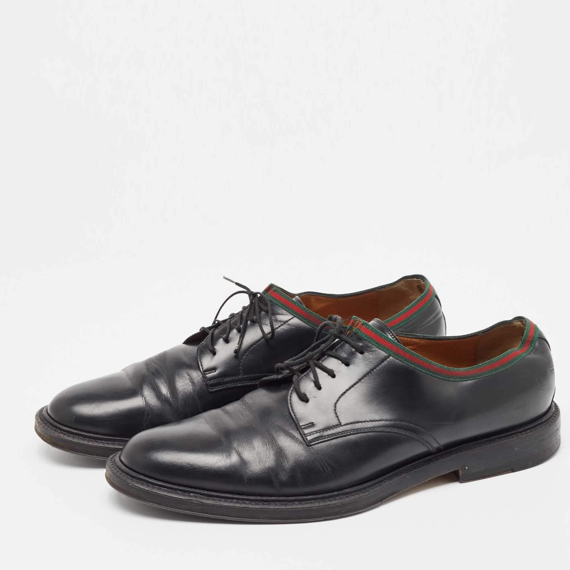 Gucci Black Leather Web Accent Derby Size 45 For Sale 1
