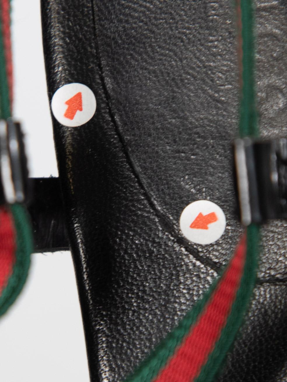 Gucci Black Leather Web Accent T-Strap Sandals Size IT 37 4