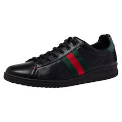 Gucci Black Leather Web Ace Low Top Sneaker Size 39