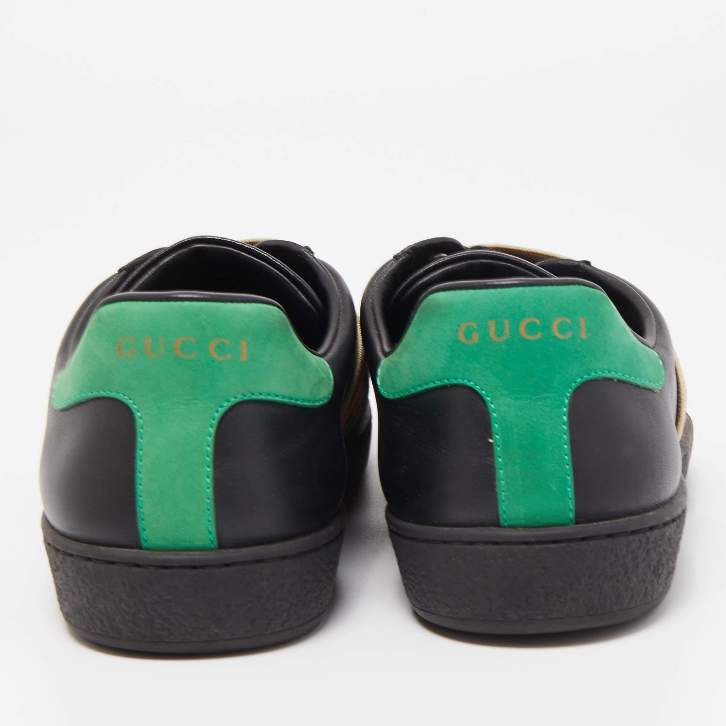 Gucci Black Leather Web Ace Sneakers Size 39.5 For Sale 2