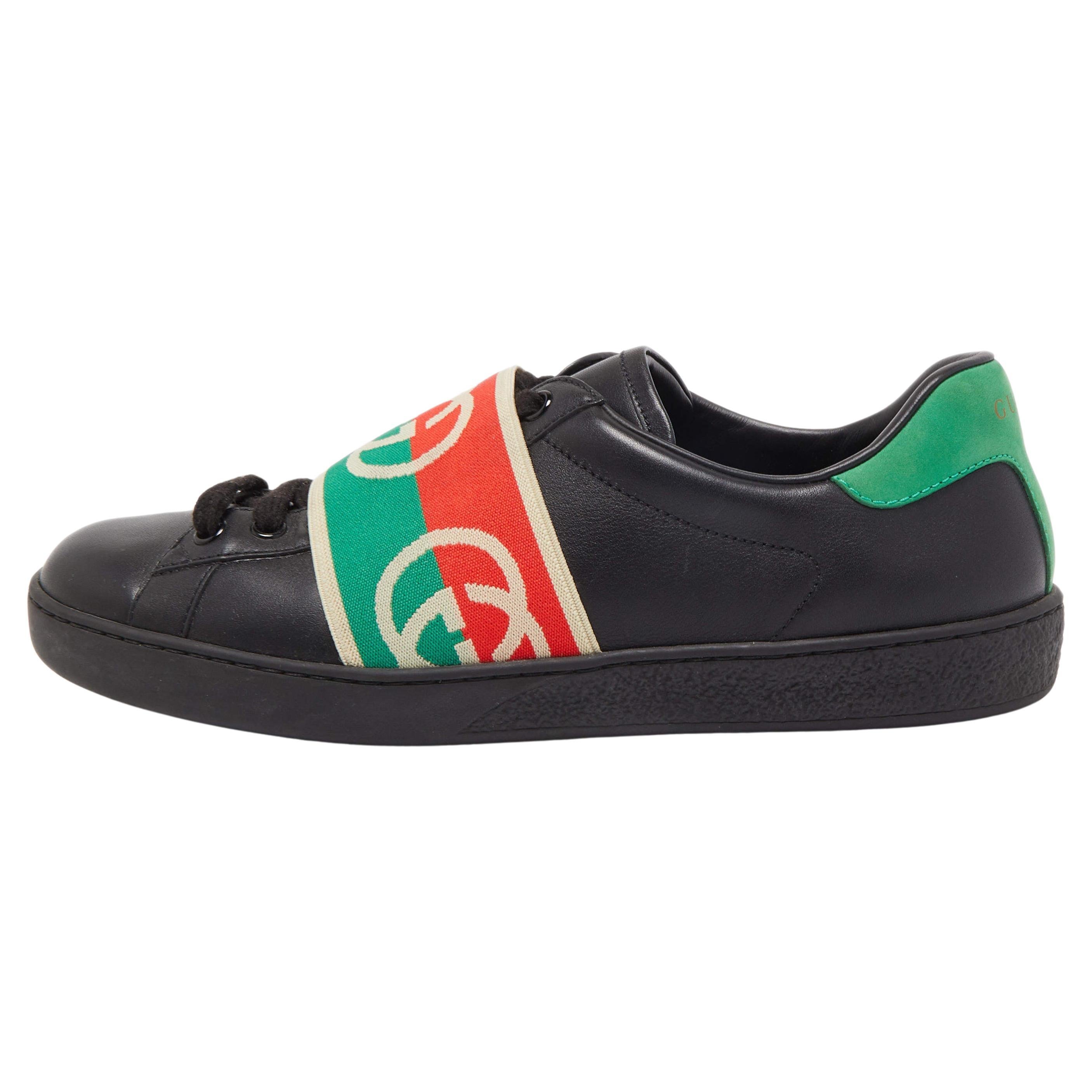 Gucci Black Leather Web Ace Sneakers Size 39.5