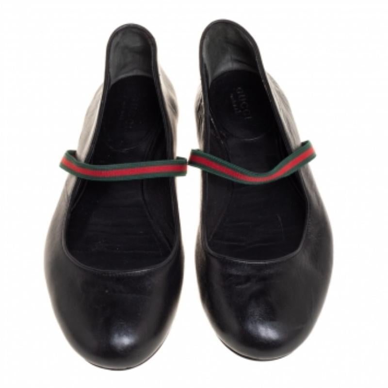 Gucci Black Leather Web Ballet Flats Size 36 For Sale 1