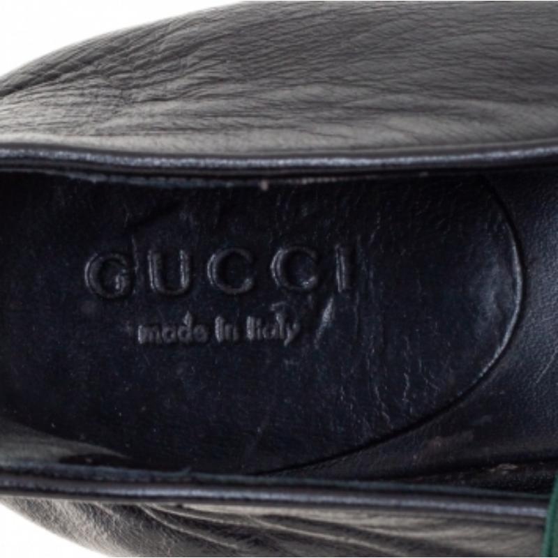 Gucci Black Leather Web Ballet Flats Size 36 For Sale 2