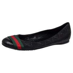 Gucci Web-Ballerinas aus schwarzem Leder, Größe 38,5