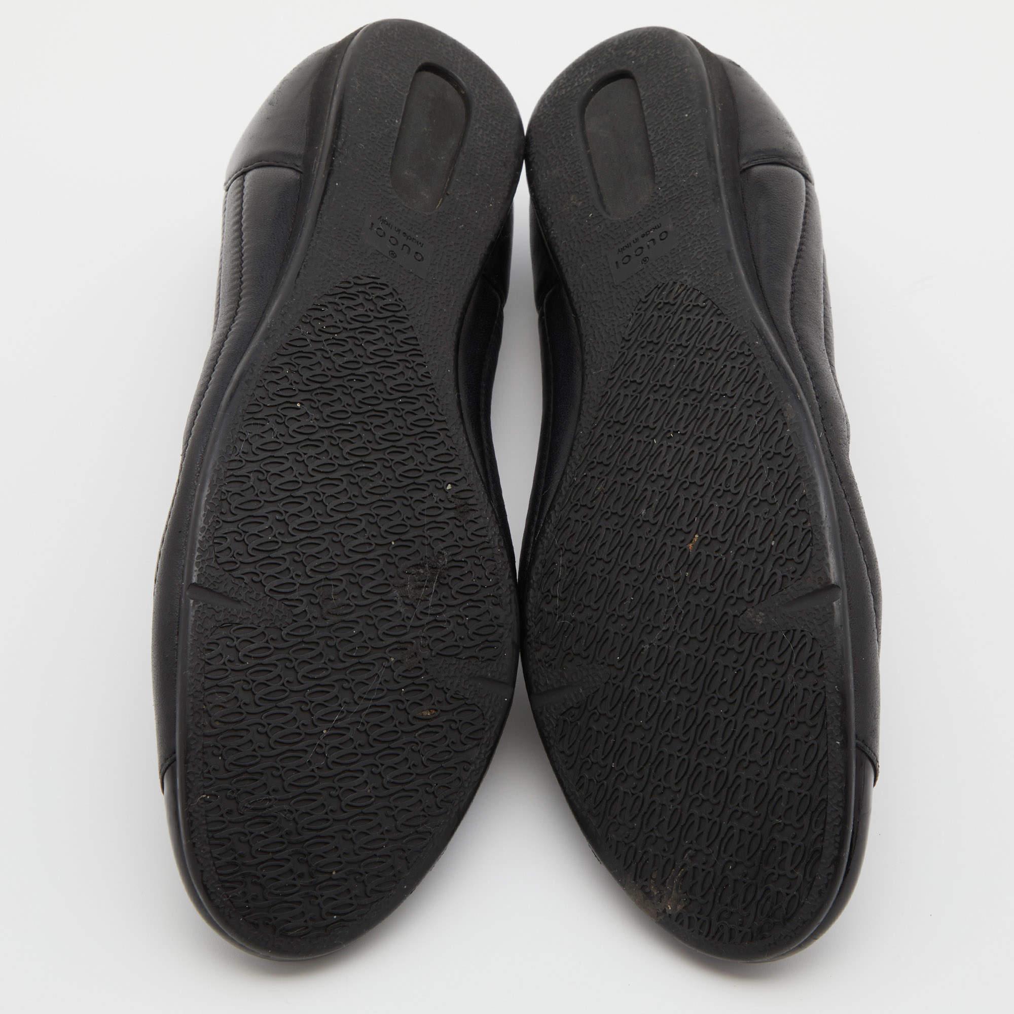Gucci Black Leather Web Ballet Flats Size 40 For Sale 2