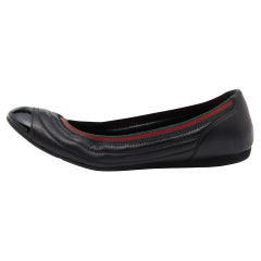 Used Gucci Black Leather Web Ballet Flats Size 40