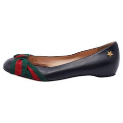 Gucci Black Leather Web Bow Ballet Flats Size 37.5