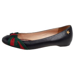 Gucci Black Leather Web Bow Ballet Flats Size 39