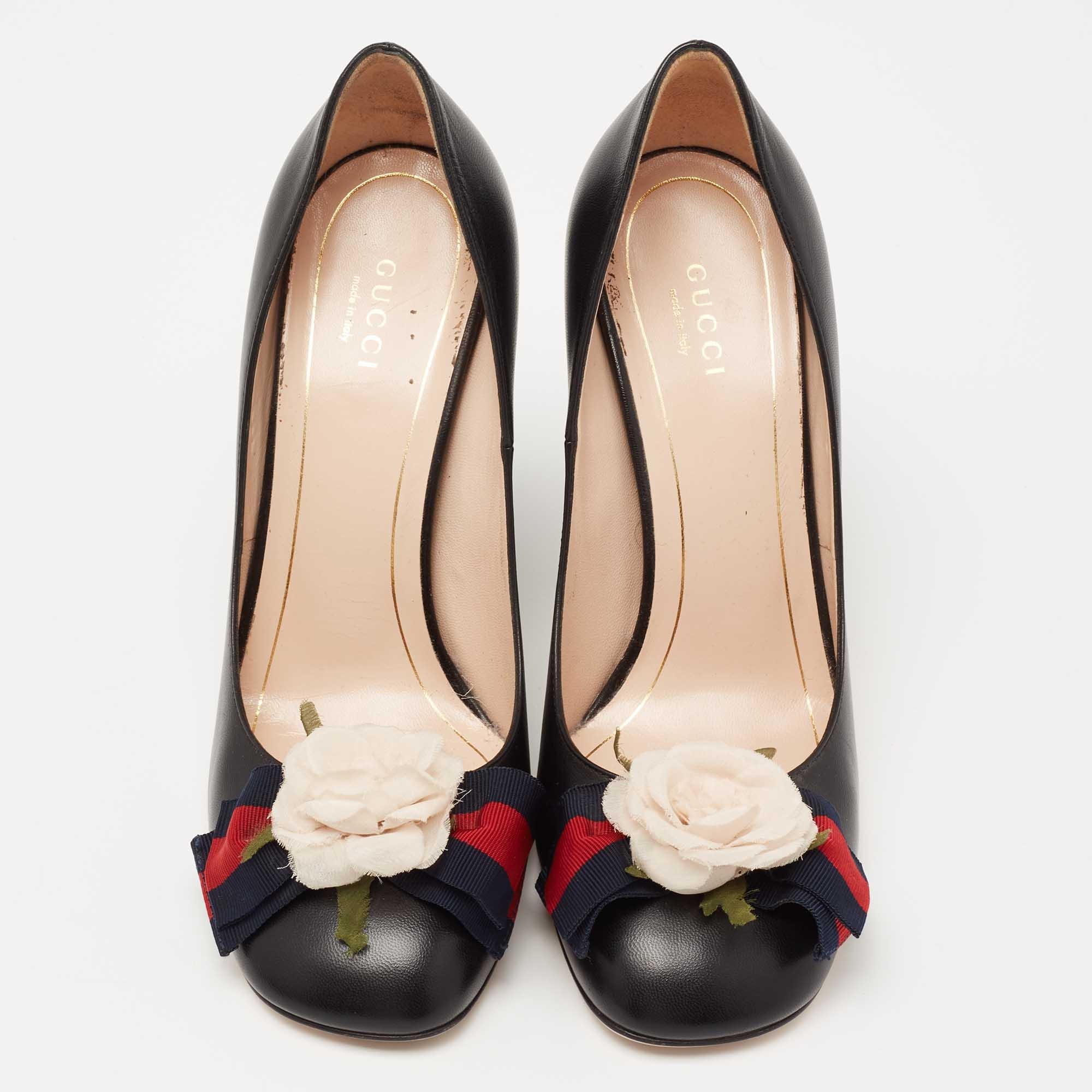 gucci web bow leather pump