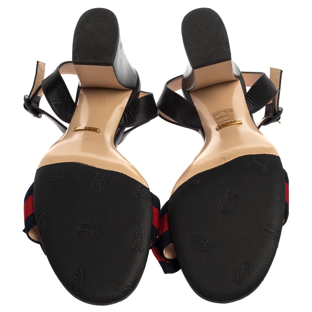 Gucci Schwarz Leder Web Schleife Blume Sandalen Größe 41 1