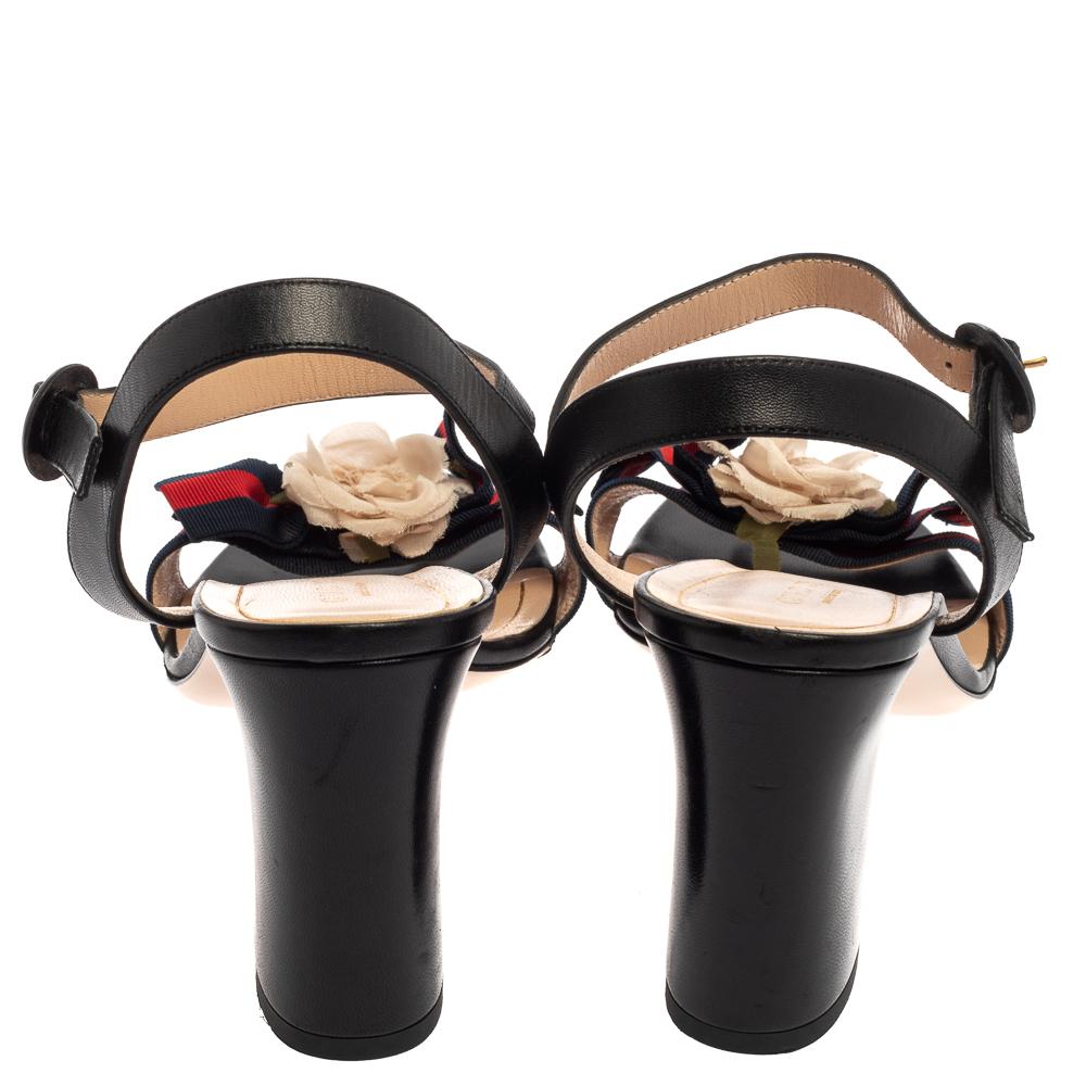 Gucci Schwarz Leder Web Schleife Blume Sandalen Größe 41 3