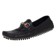 Gucci Black Leather Web Detail Horsebit Loafers Size 37.5