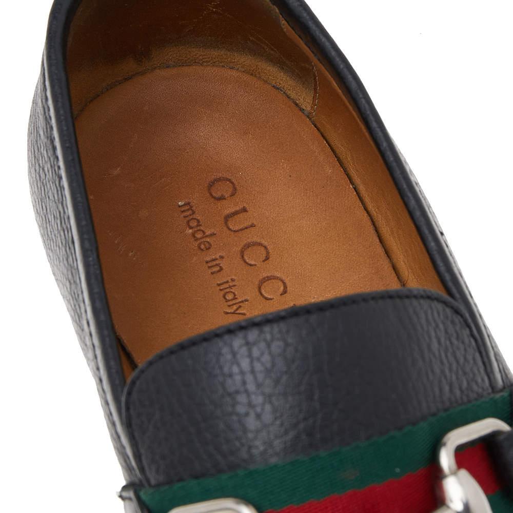 Gucci Black Leather Web Detail Loafers Size 40.5 For Sale 1