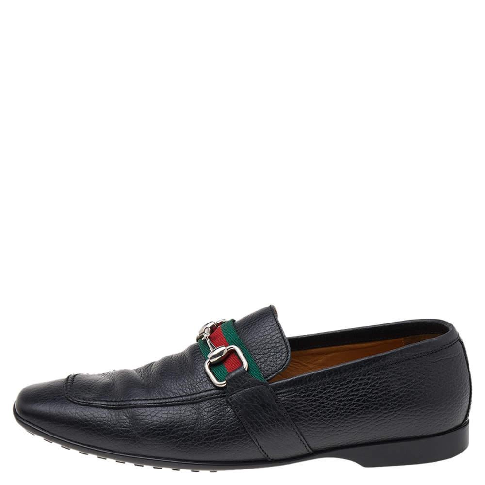 Gucci Black Leather Web Detail Loafers Size 40.5 For Sale 2