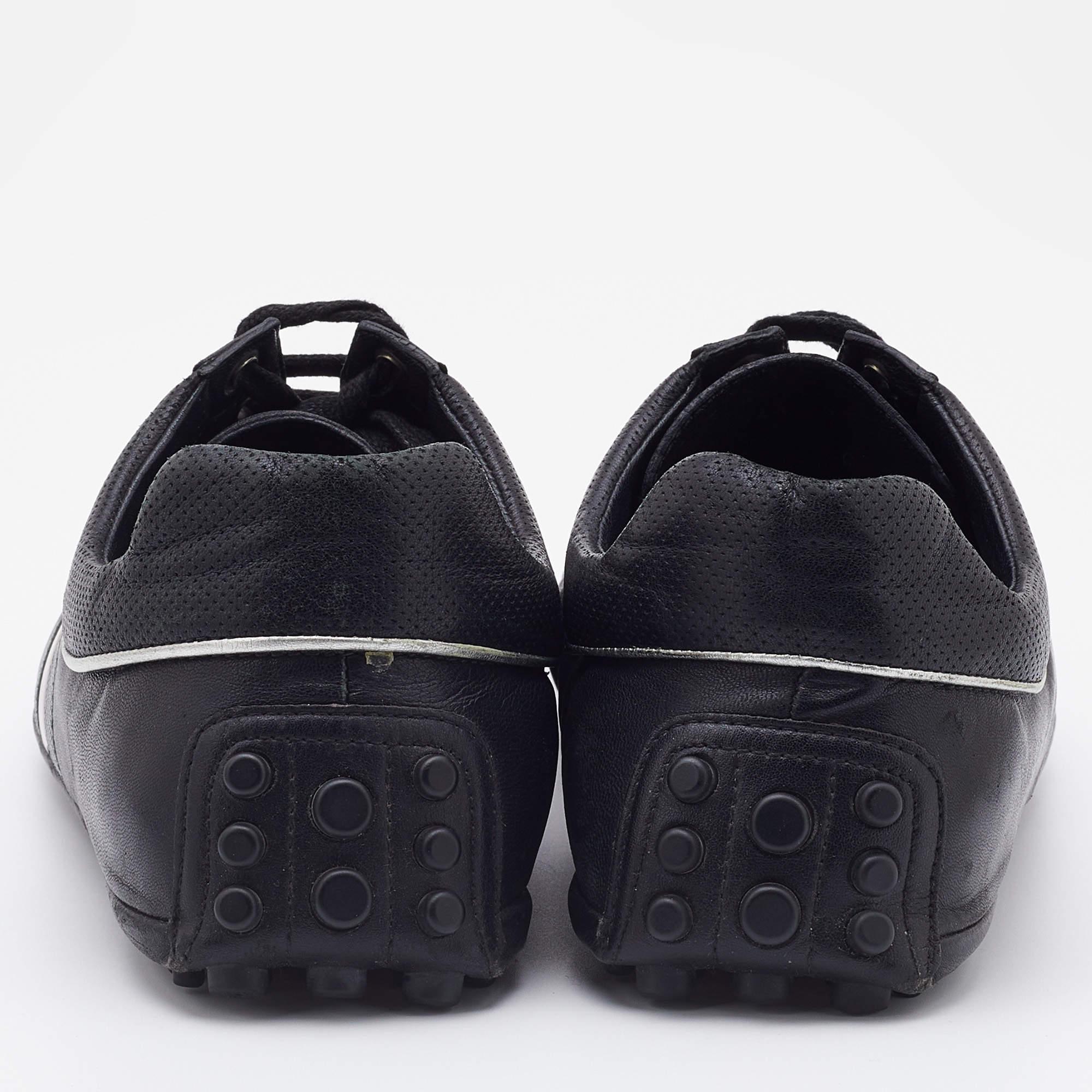Gucci Black Leather Web Detail Low Top Sneakers Size 42.5 2