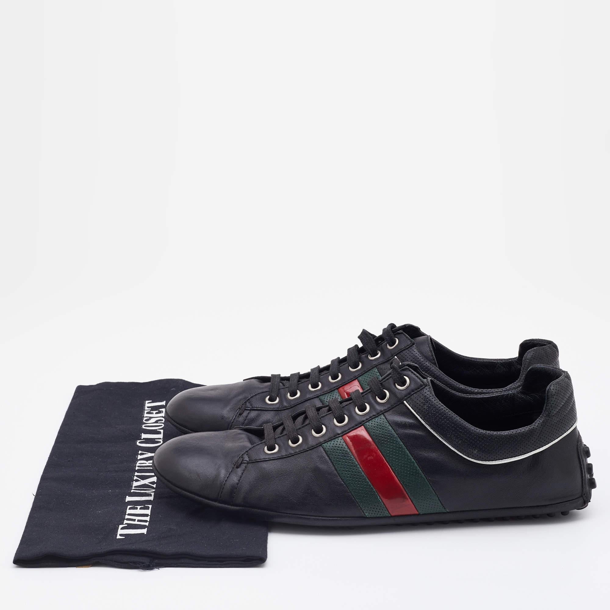 Gucci Black Leather Web Detail Low Top Sneakers Size 42.5 5