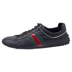 Gucci Black Leather Web Detail Low Top Sneakers Size 42.5