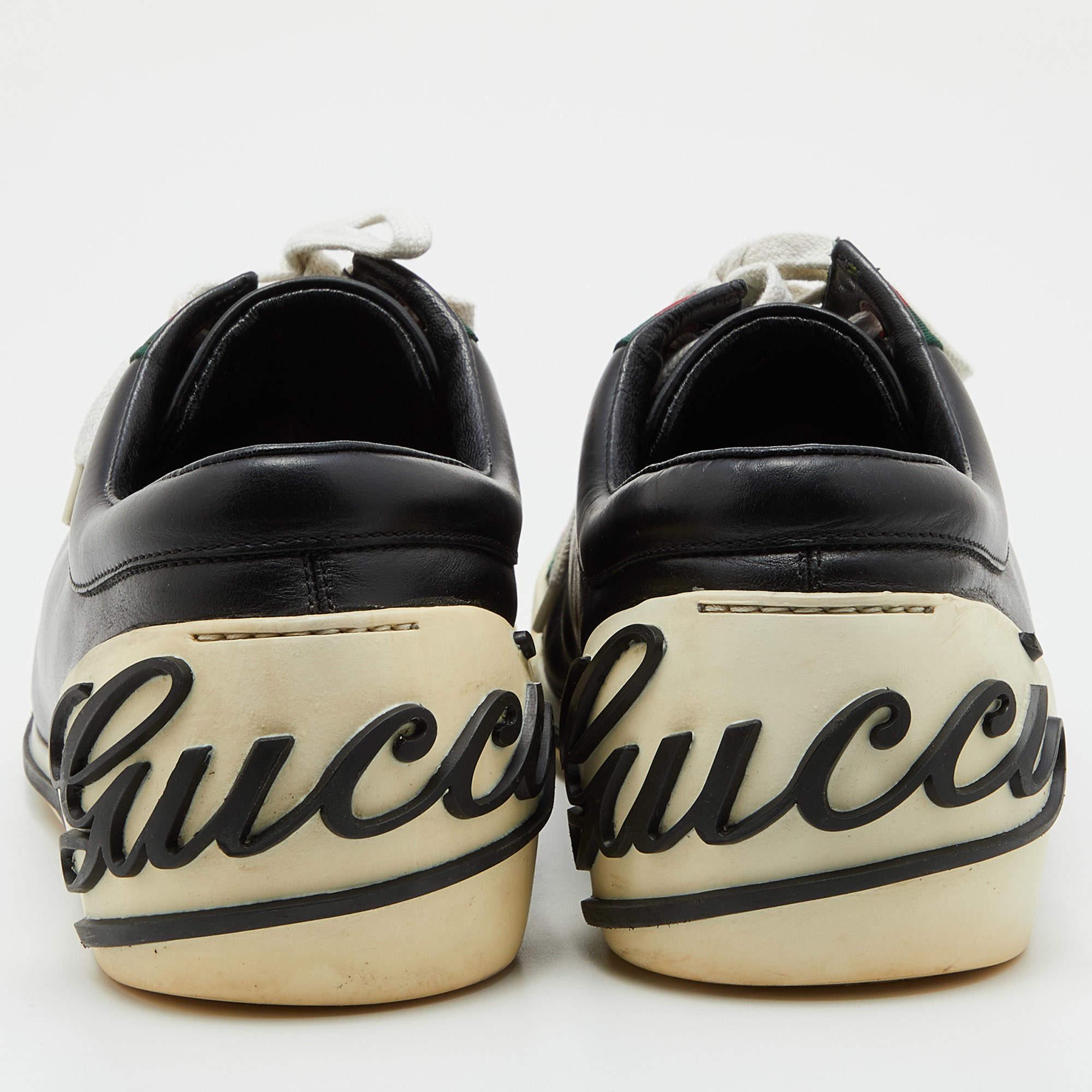 Gucci Black Leather Web Detail Low Top Sneakers Size 43 2