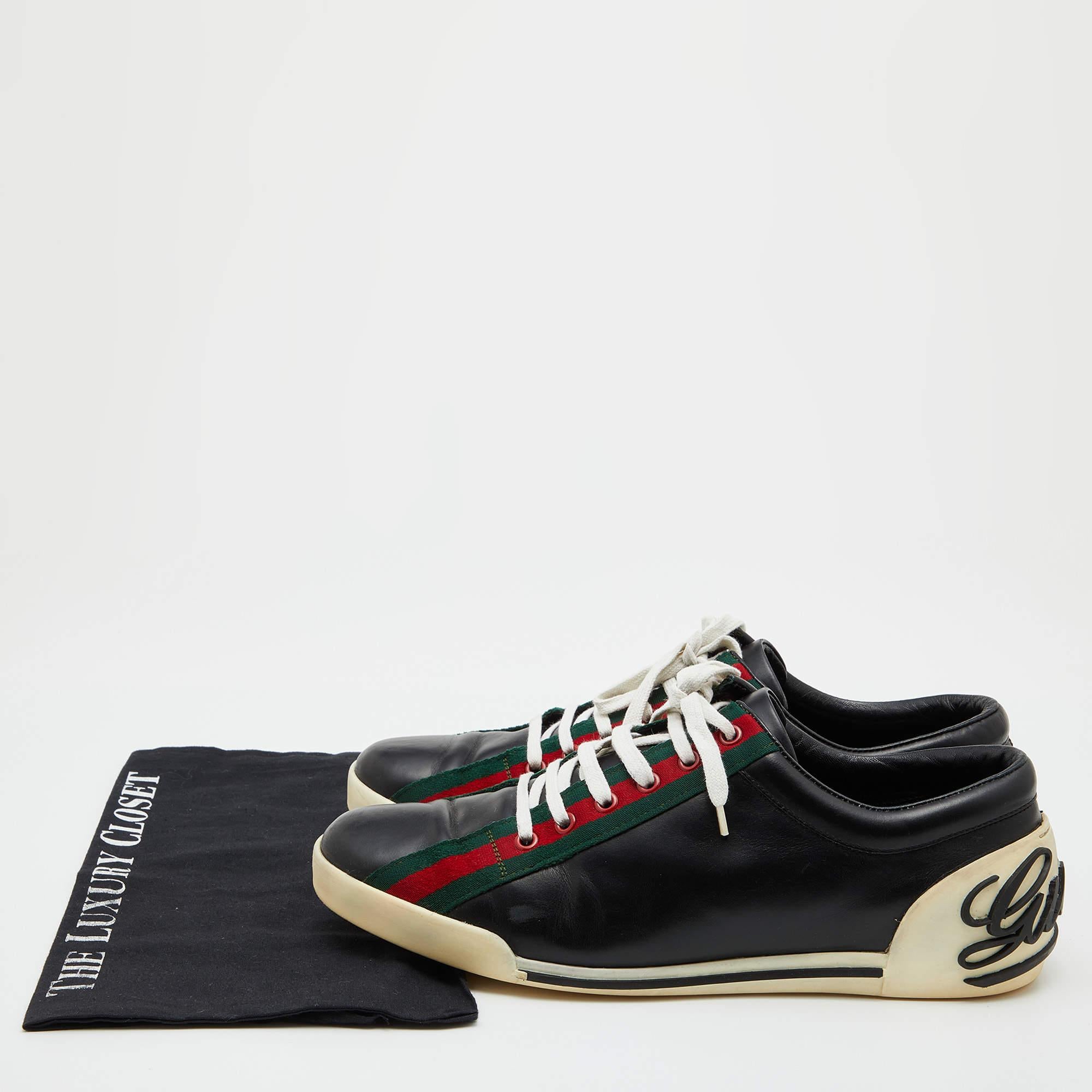 Gucci Black Leather Web Detail Low Top Sneakers Size 43 3