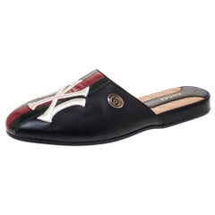 Gucci Black Leather Web Detail NY Flamel Mules Size 38