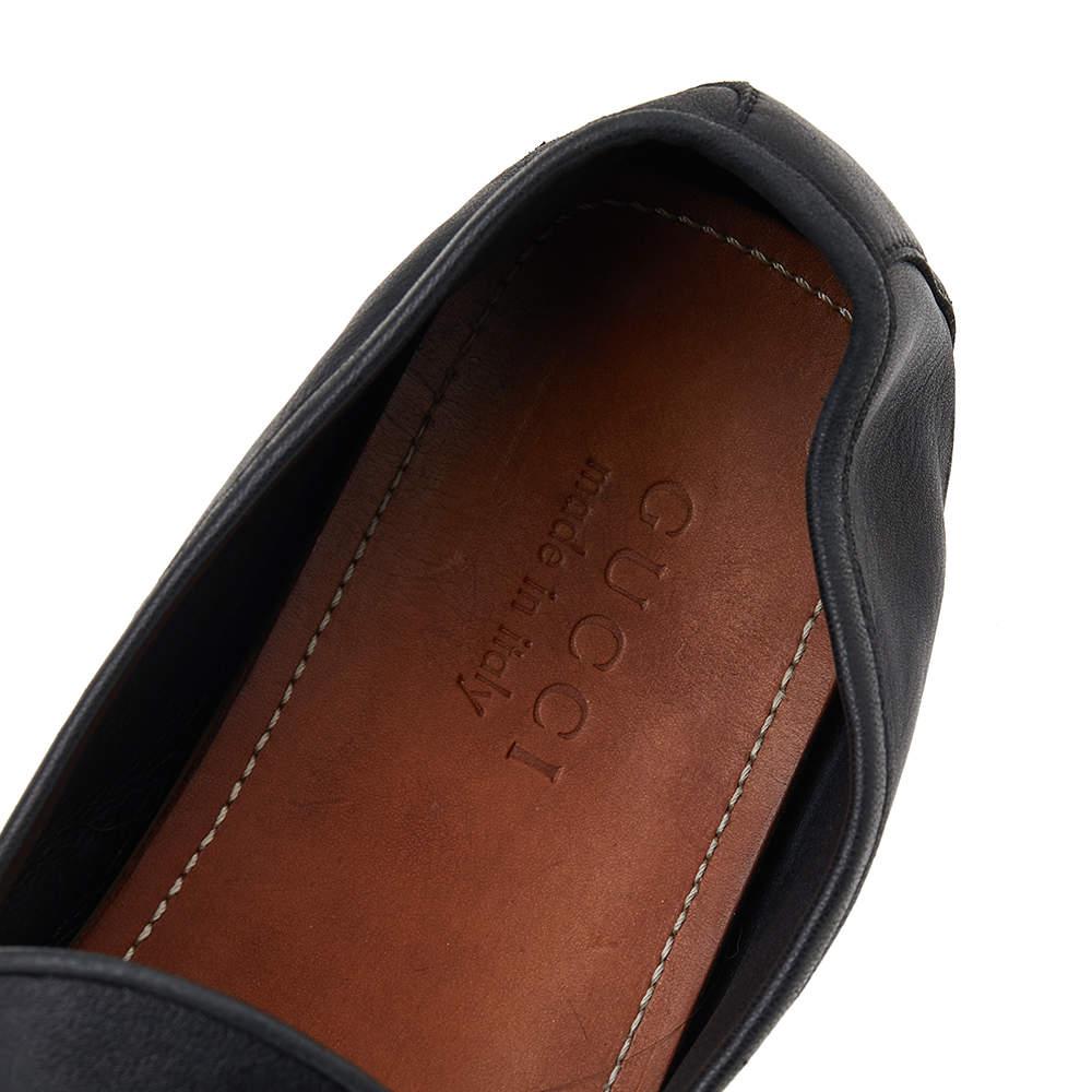 Gucci Schwarz Leder Web Detail Slip on Loafers Größe 43,5 im Angebot 2
