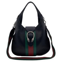 Gucci Black Leather Web Dionysus 2 Way Hobo Shoulder Bag