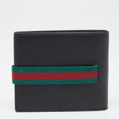 Gucci Black Leather Web Elastic Wallet