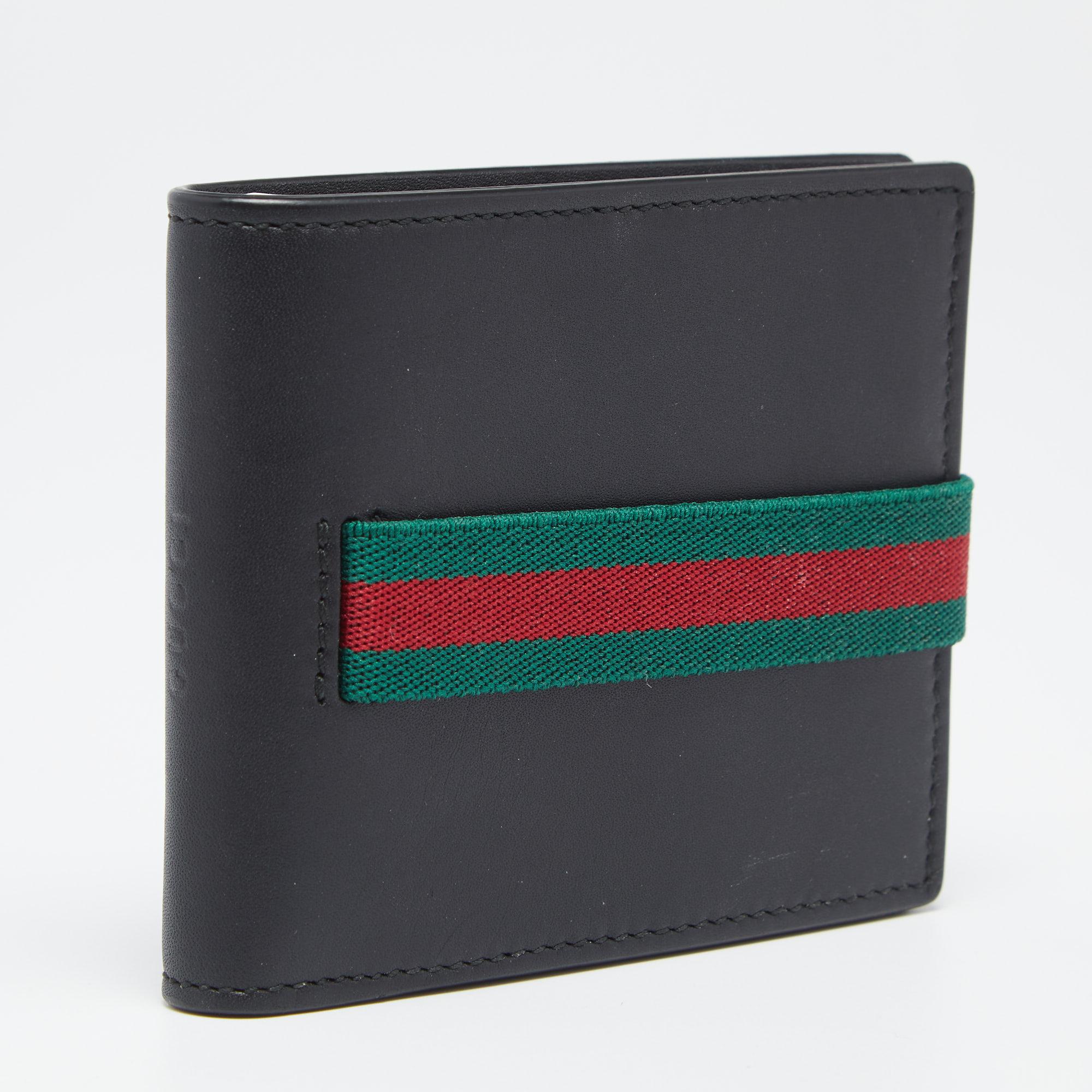 Gucci Black Leather Web Elastic Wallet In Good Condition In Dubai, Al Qouz 2