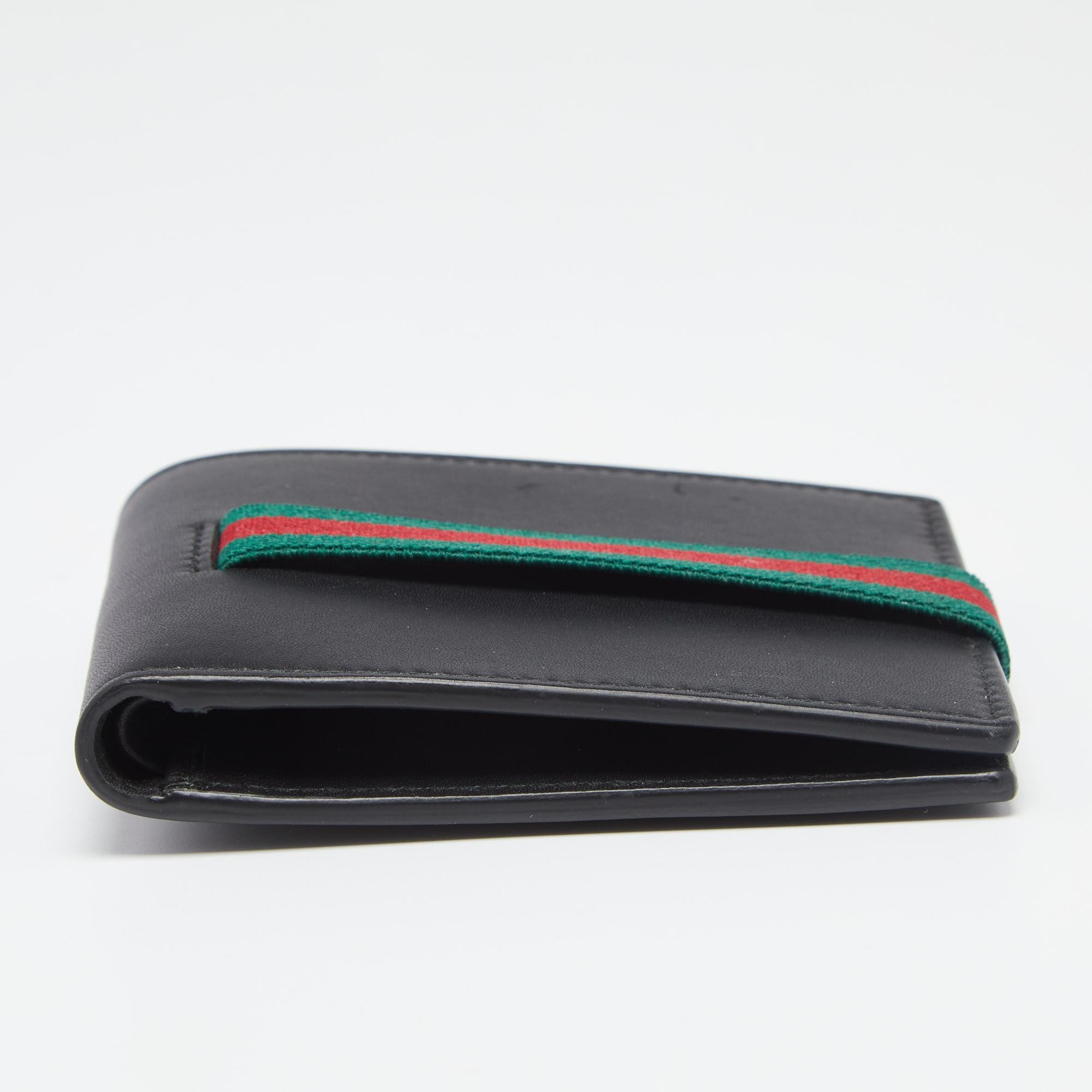 Men's Gucci Black Leather Web Elastic Wallet