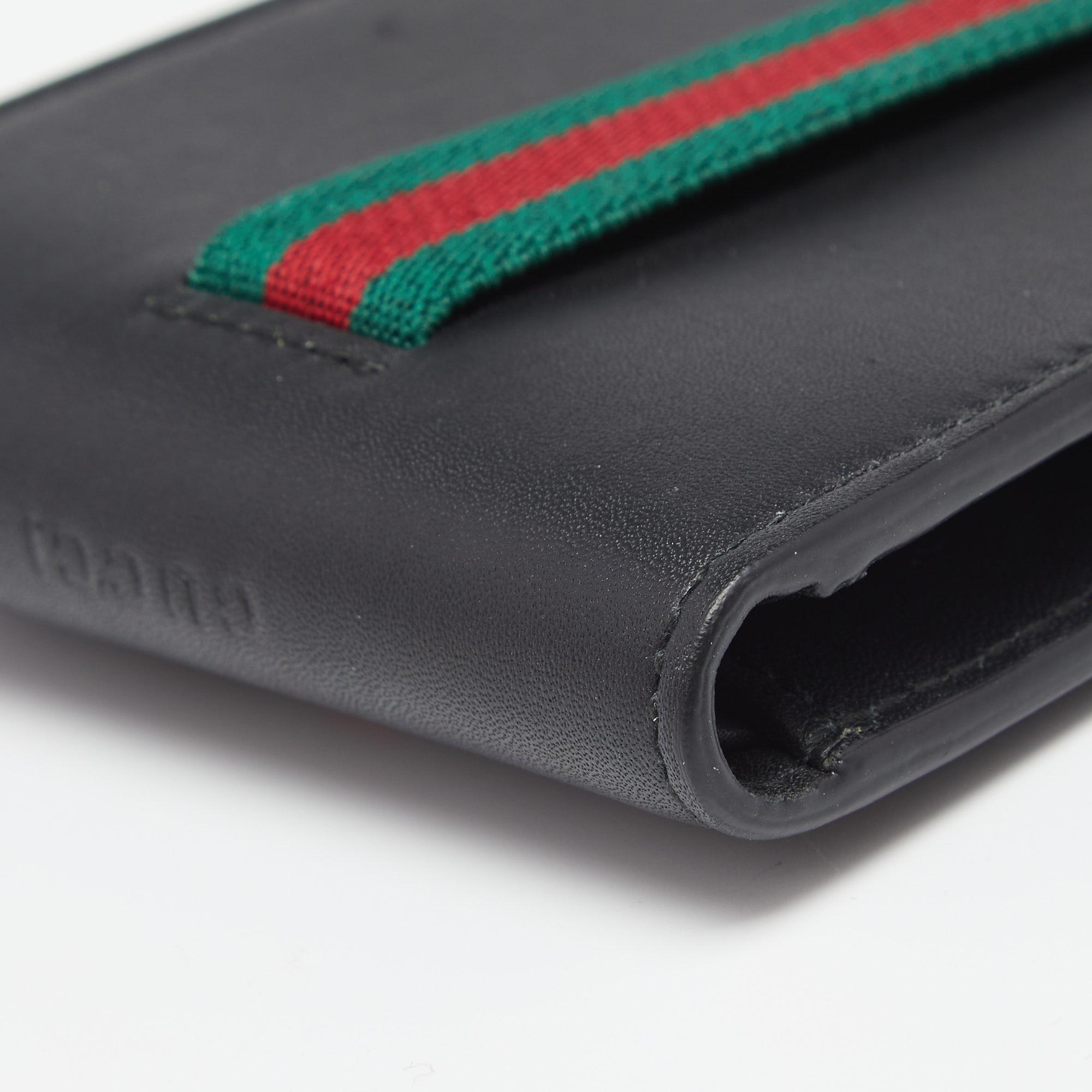 Gucci Black Leather Web Elastic Wallet 4