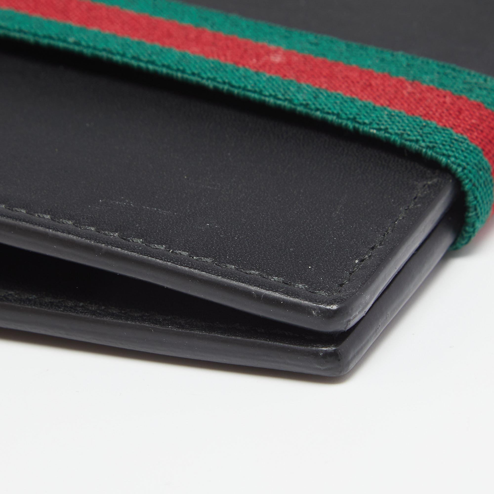 Gucci Black Leather Web Elastic Wallet 5