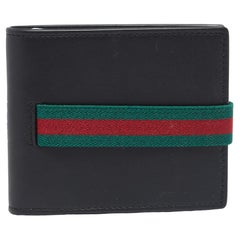 Gucci Black Leather Web Elastic Wallet