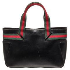 Gucci Black Leather Web Handbag