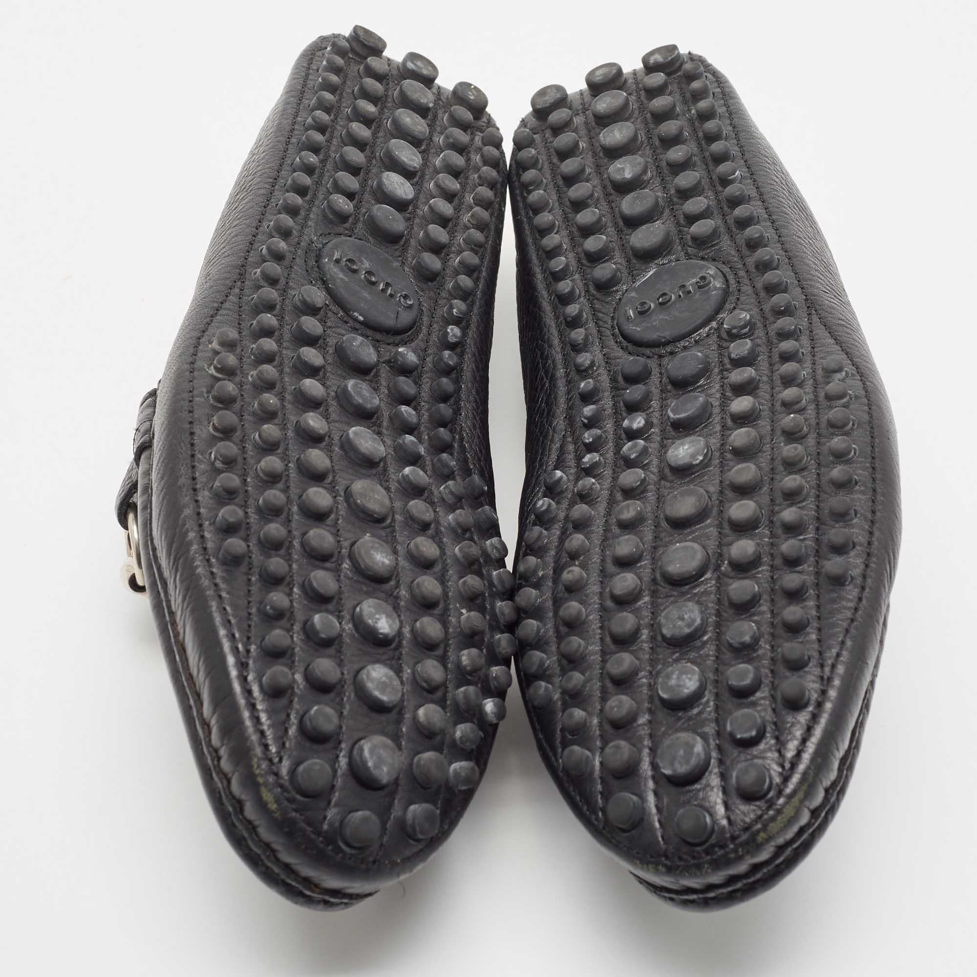 Men's Gucci Black Leather Web Horsebit Loafers Size 41.5 For Sale
