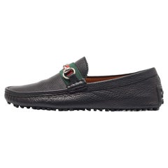Gucci Web Horsebit Loafers aus schwarzem Leder, Größe 41,5