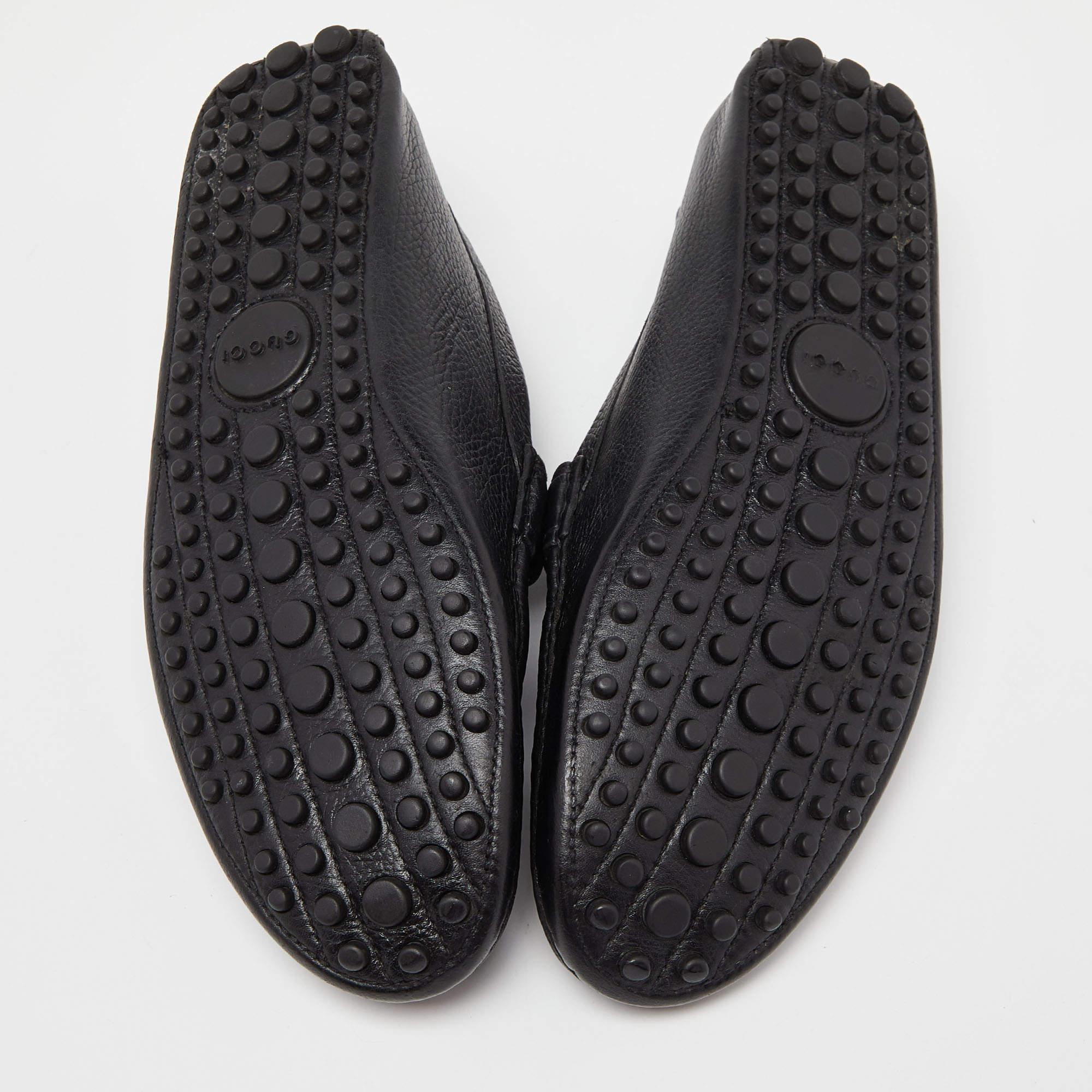 Gucci Black Leather Web Horsebit Loafers Size 44 For Sale 3