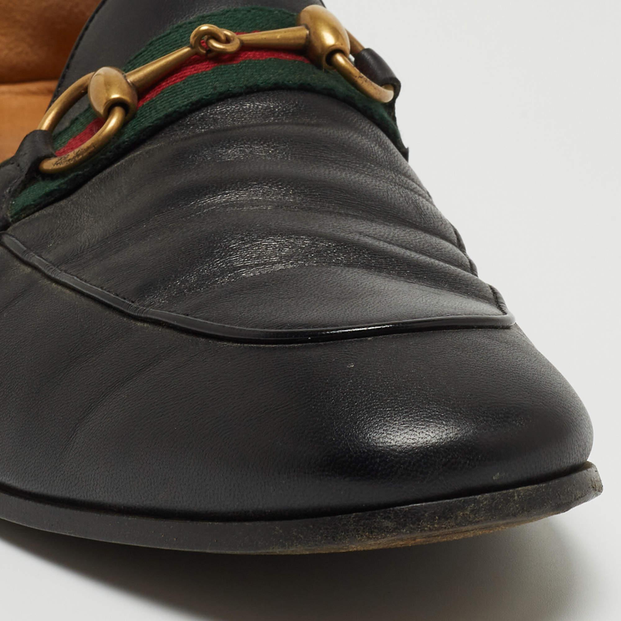 Gucci Black Leather Web Horsebit Slip On Loafers Size 44 1