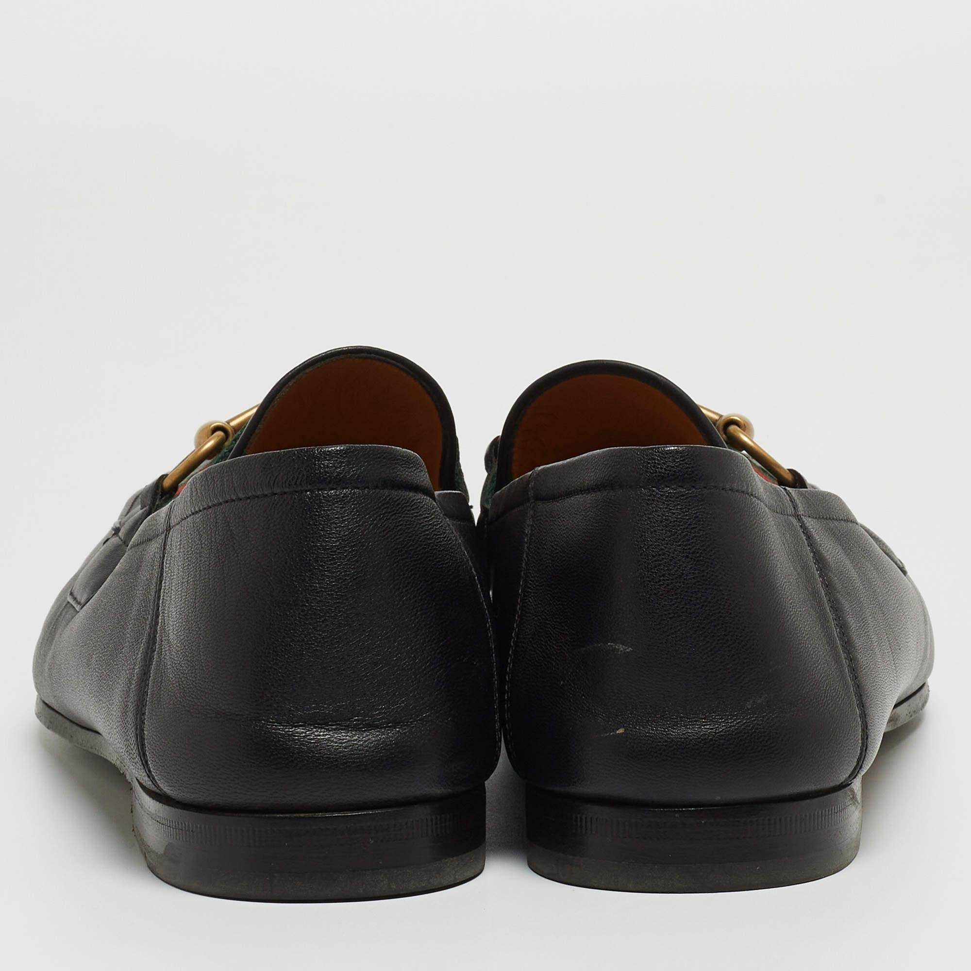 Gucci Black Leather Web Horsebit Slip On Loafers Size 44 2