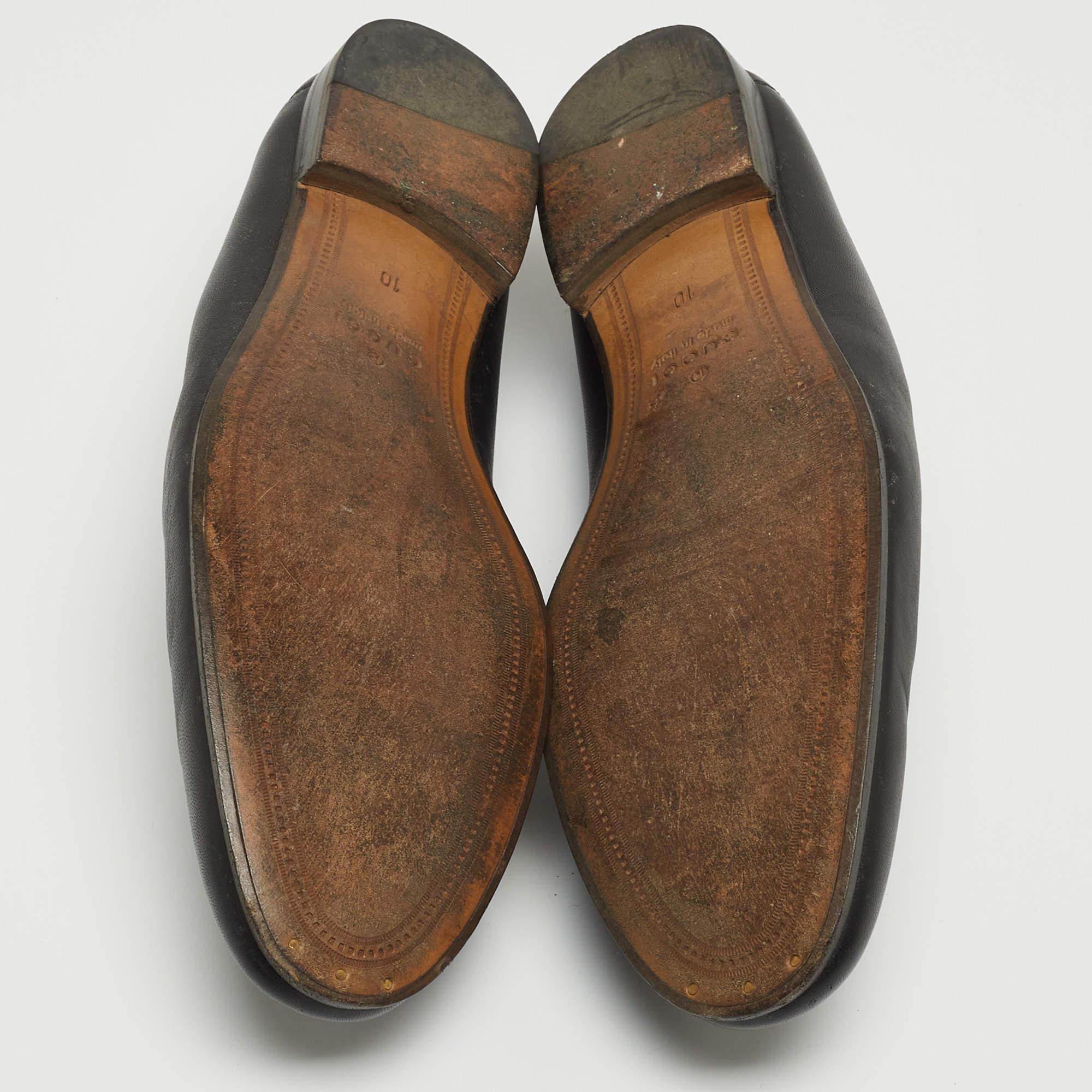 Gucci Black Leather Web Horsebit Slip On Loafers Size 44 3