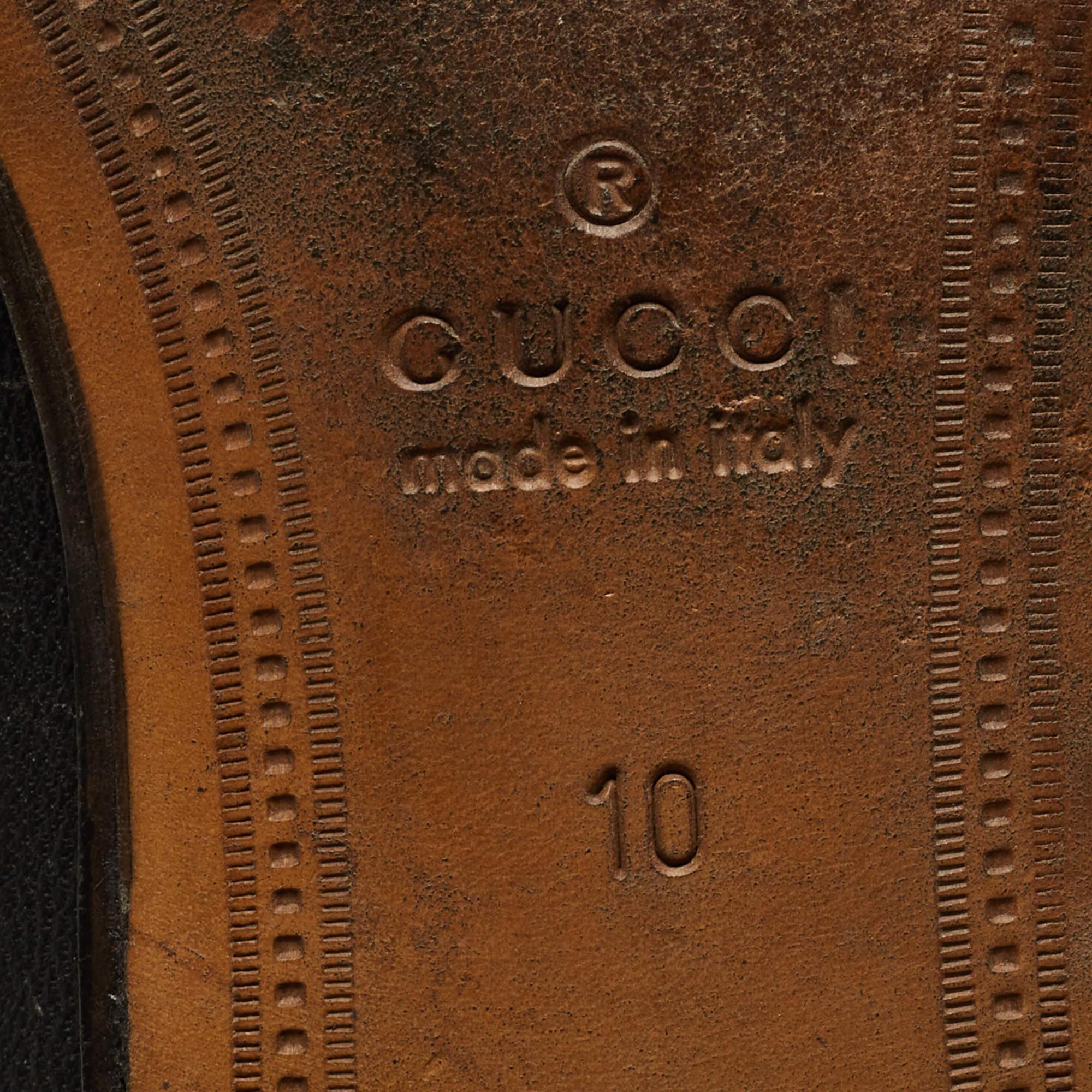 Gucci Black Leather Web Horsebit Slip On Loafers Size 44 4