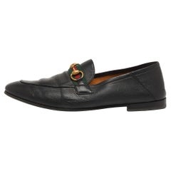 Gucci Black Leather Web Horsebit Slip On Loafers Size 44